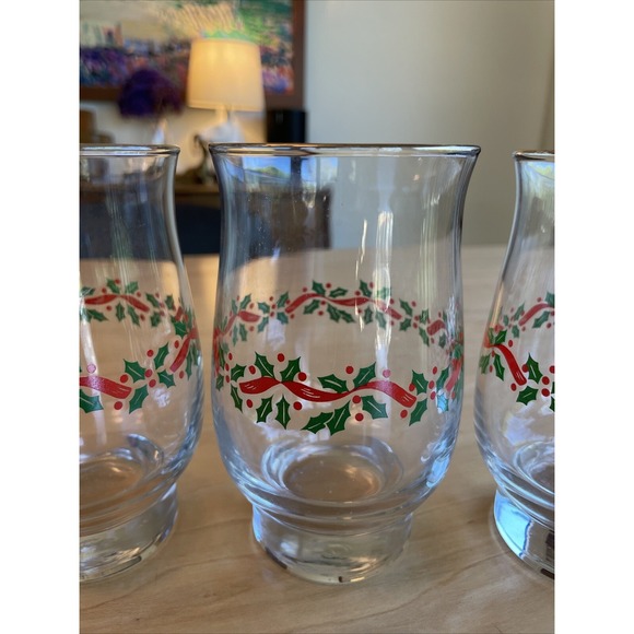 LOT OF 4 VINTAGE LIBBEY ARBY'S HOLLY RIBBONS GLASS TUMBLERS 5 1/4" Christmas Cup - Picture 3 of 13